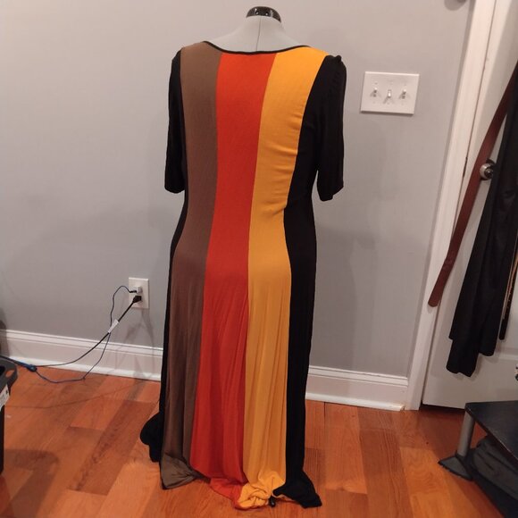 Ashely Stewart  Multi-Color Maxi Dress. Black with Yellow/Orange/Brown Stripe - Picture 2 of 2